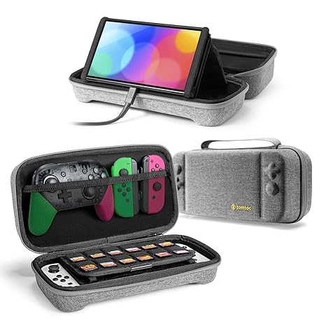 tomtoc Carrying Case for Nintendo Switch/OLED Model, Large Travel Switch Case with Pocket for Pro Controller, Joy-con Grip or AC Adapter, Protective Portable Carry Case with 24 Game Cartridges, Stand