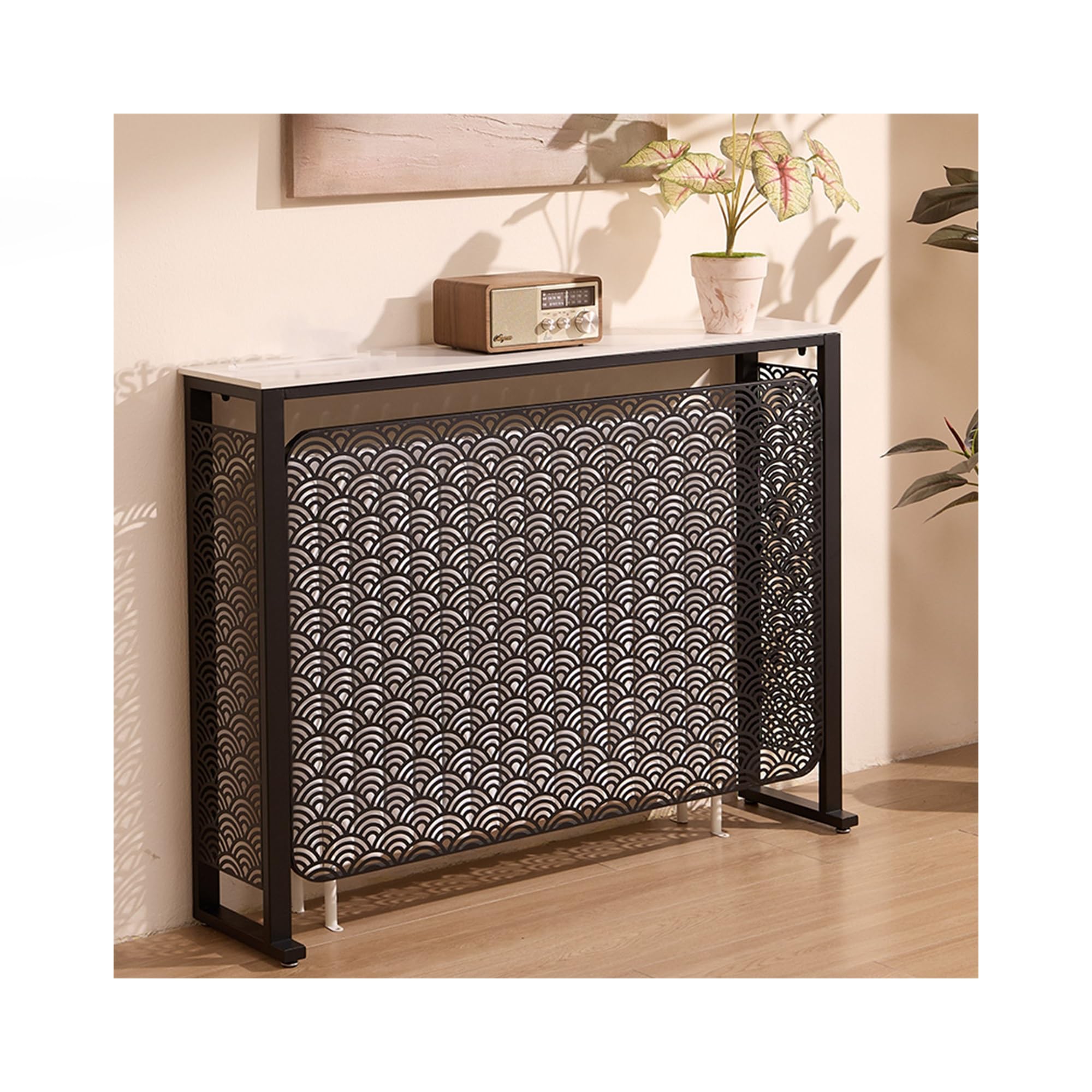 Cache-radiateur métallique réglable pour masquer un vieux radiateur