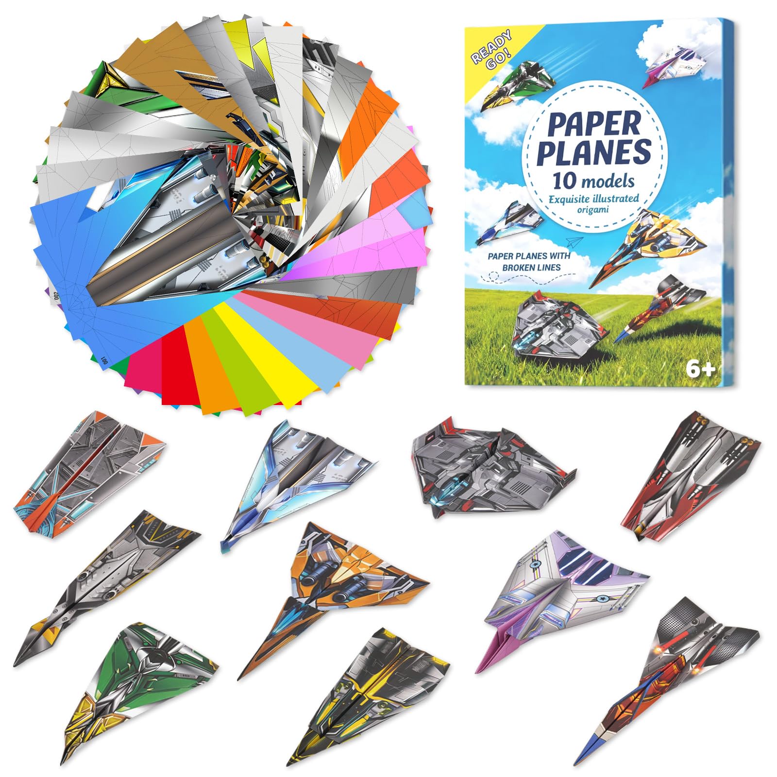 AluAbi 60 Sheets Paper Airplane Kits, Origami Paper Plane Kits for Kids Ages 6-8 8-12, Double Sided Colored Origami with Instructions Book & Video, Birthday Easter Crafts Airplane Gifts for Boys Girls
