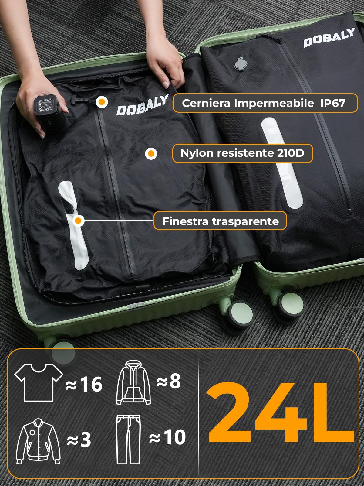 Dobaly Sacchetti Sottovuoto Professionali da Viaggio, IP67, Riutilizzabili, per Valigie e Zaini – Compatte e Durature-24L (2 Pezzi, Senza Pompa)
