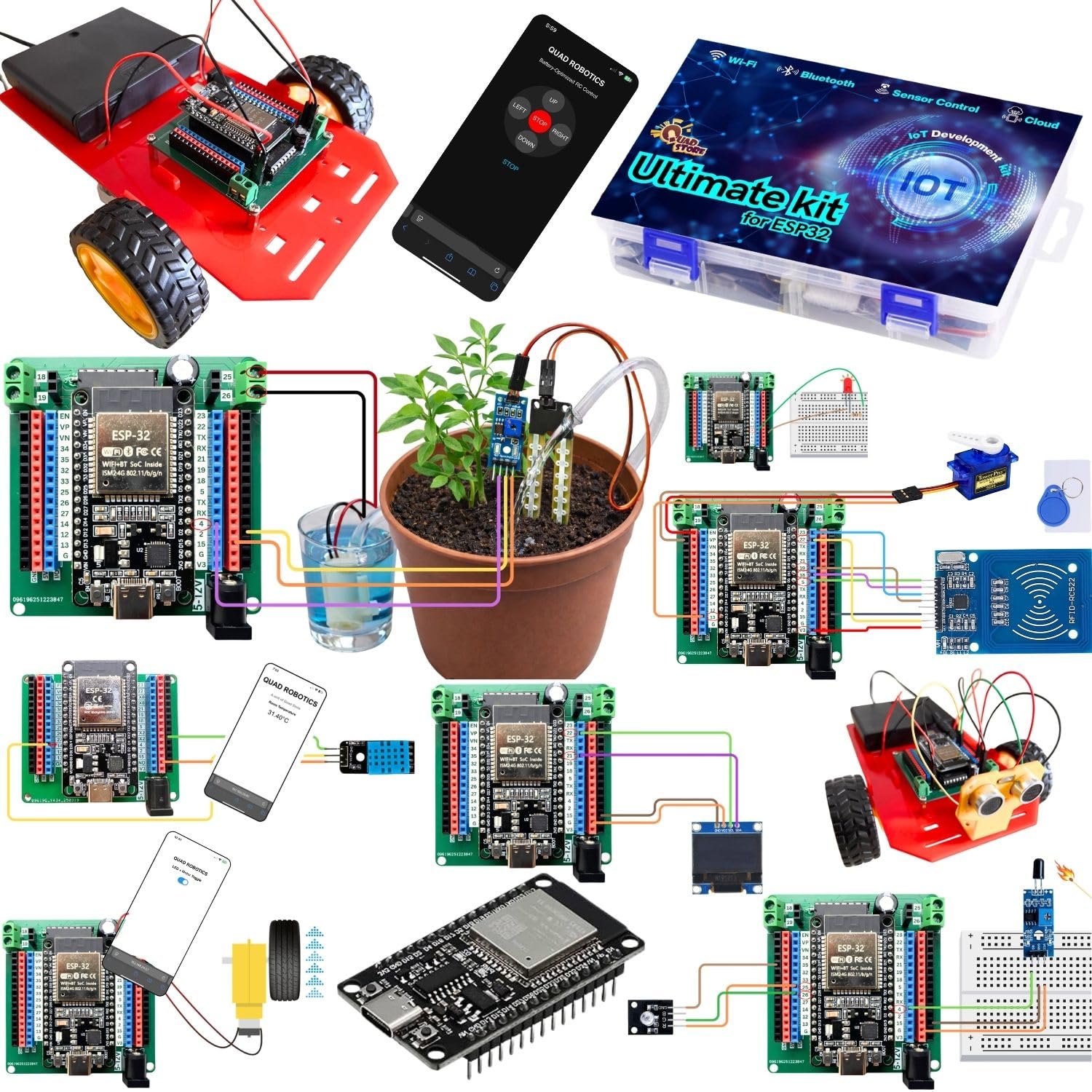 Quad Store Ultimate Kit for ESP32 with Motor Driver & Type C Board | Robotics IoT STEM Coding Kit with Sensors Compatible with Arduino IDE and ESP 32-image-11