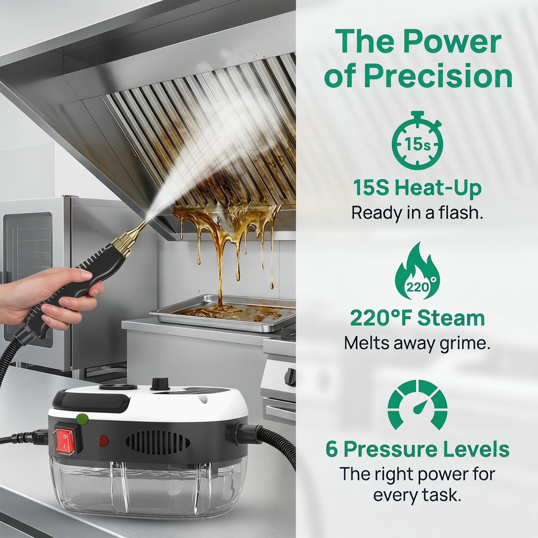 Handheld Steam Cleaner, 2500w High Temperature Pressurized Steam Cleaner for Home, Kitchen, Bathroom, Car Detailing，Grease & Grime Removal