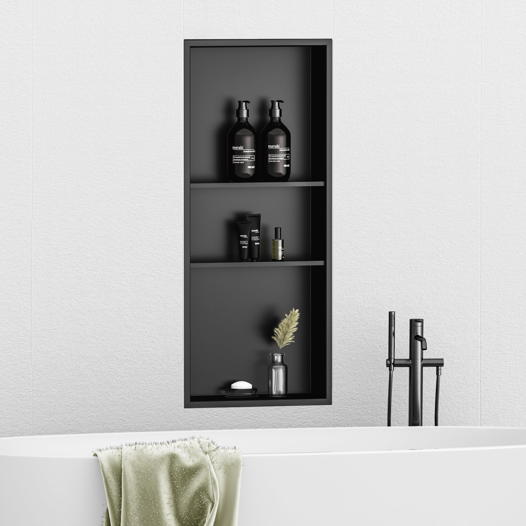 Neodrain Nicho de ducha de 30 x 12 pulgadas, negro mate, nicho de pared de acero inoxidable, nicho de pared de acero inoxidable, no necesita azulejos, ducha empotrada para almacenamiento de baño