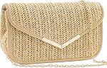 Straw Clutch Purses for Women, Summer Envelope Handbags with Chain, Elegant Woven Evening Bag for Wedding Party Prom