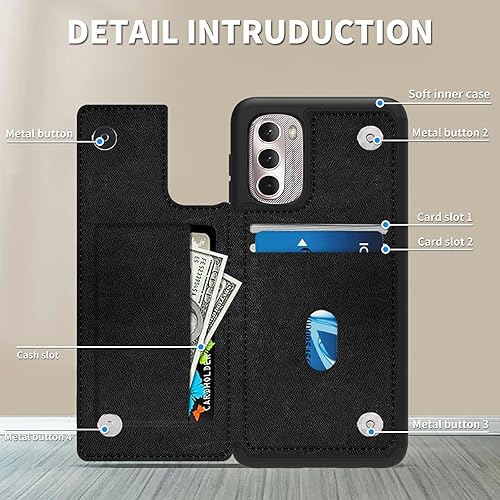 Miniatura 2 de Funda tipo cartera para Moto G Stylus 5G 2022 con tarjetero de piel sintética, función atril, ranuras para tarjetas, cierre magnético, funda