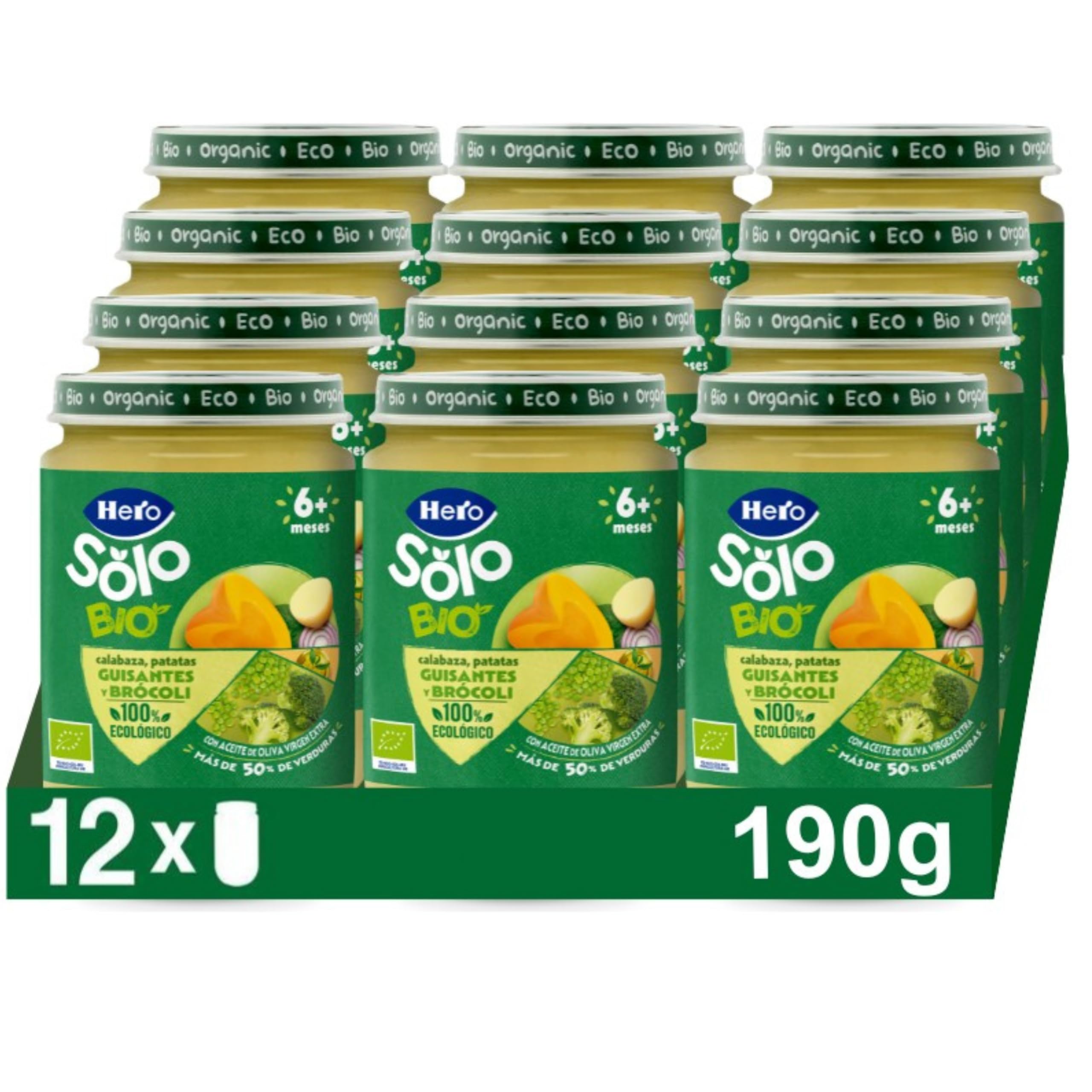 Hero Solo Bio Tarritos de Calabaza, Patatas, Guisantes y Brocoli 100% Ecológico 12 x 190 g