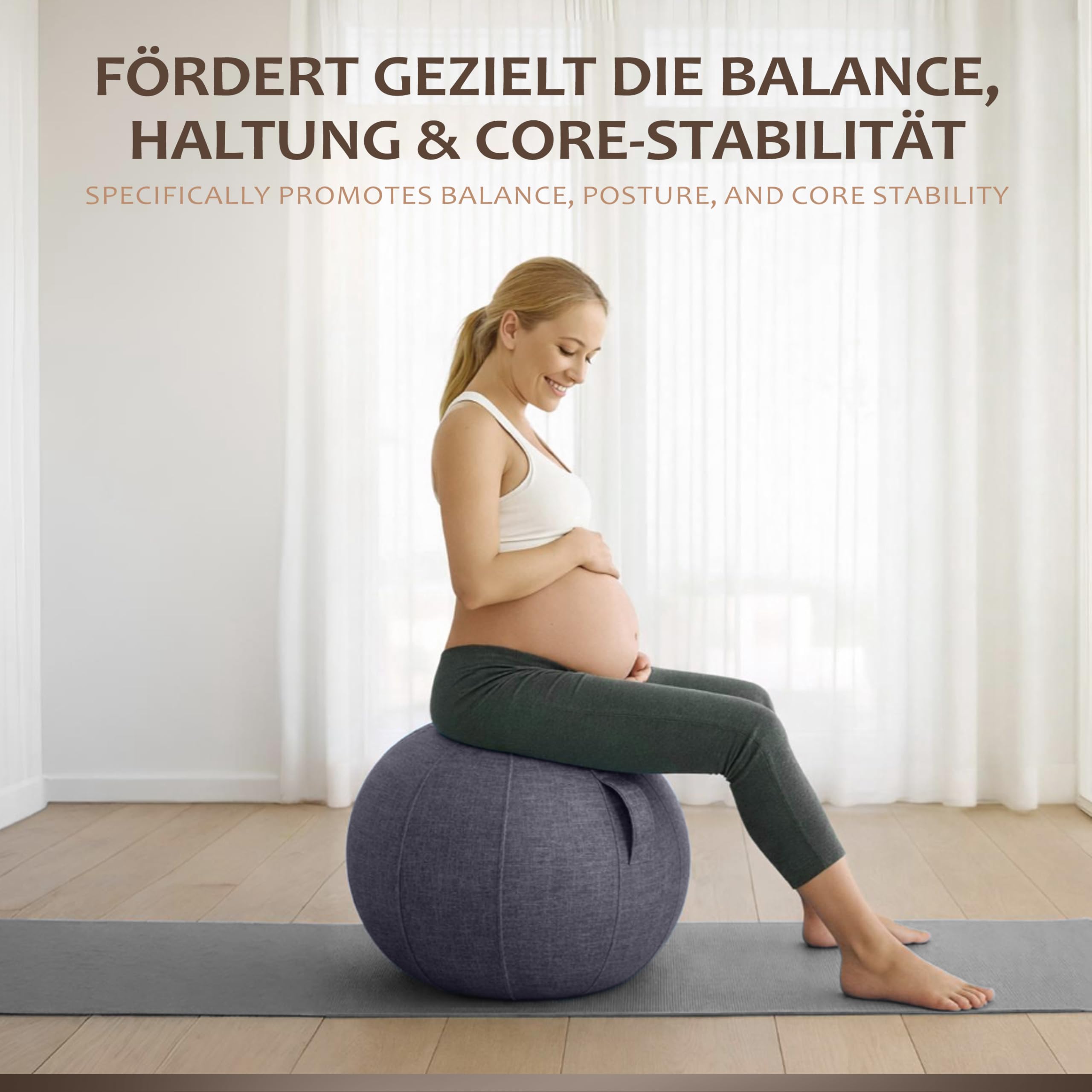 ONVAYA Pelota de gimnasia de 65 cm con funda – pelota de gimnasia con bomba – pelota de yoga antideslizante – pelota estable para sentarse ergonómicamente – Pelota de fitness de alta calidad y pelota