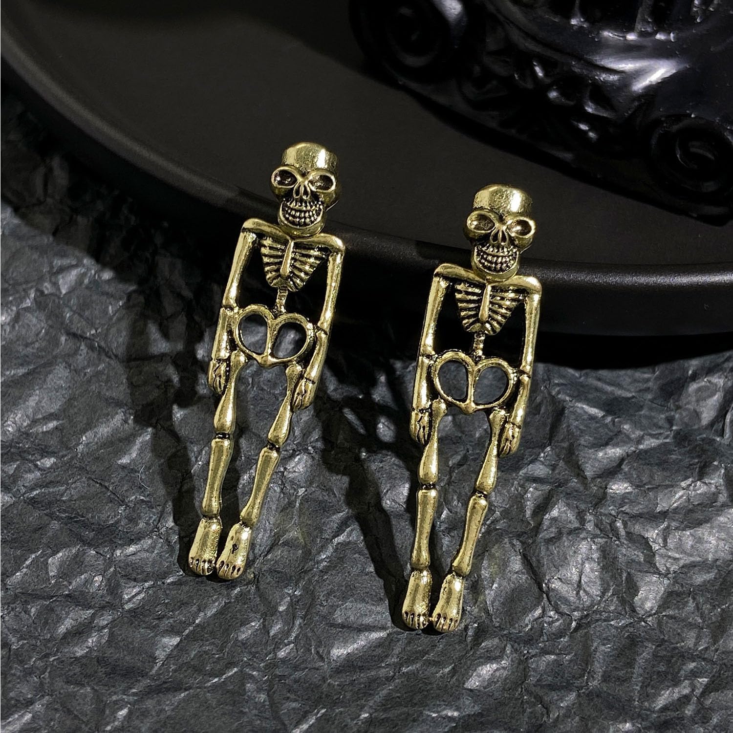 Gothic Skull Earrings Punk Skeleton Earrings Vintage Rock Halloween Earrings Spooky Skull Skeleton Dangle Earrings for Women Men Party Jewelry - Image 5