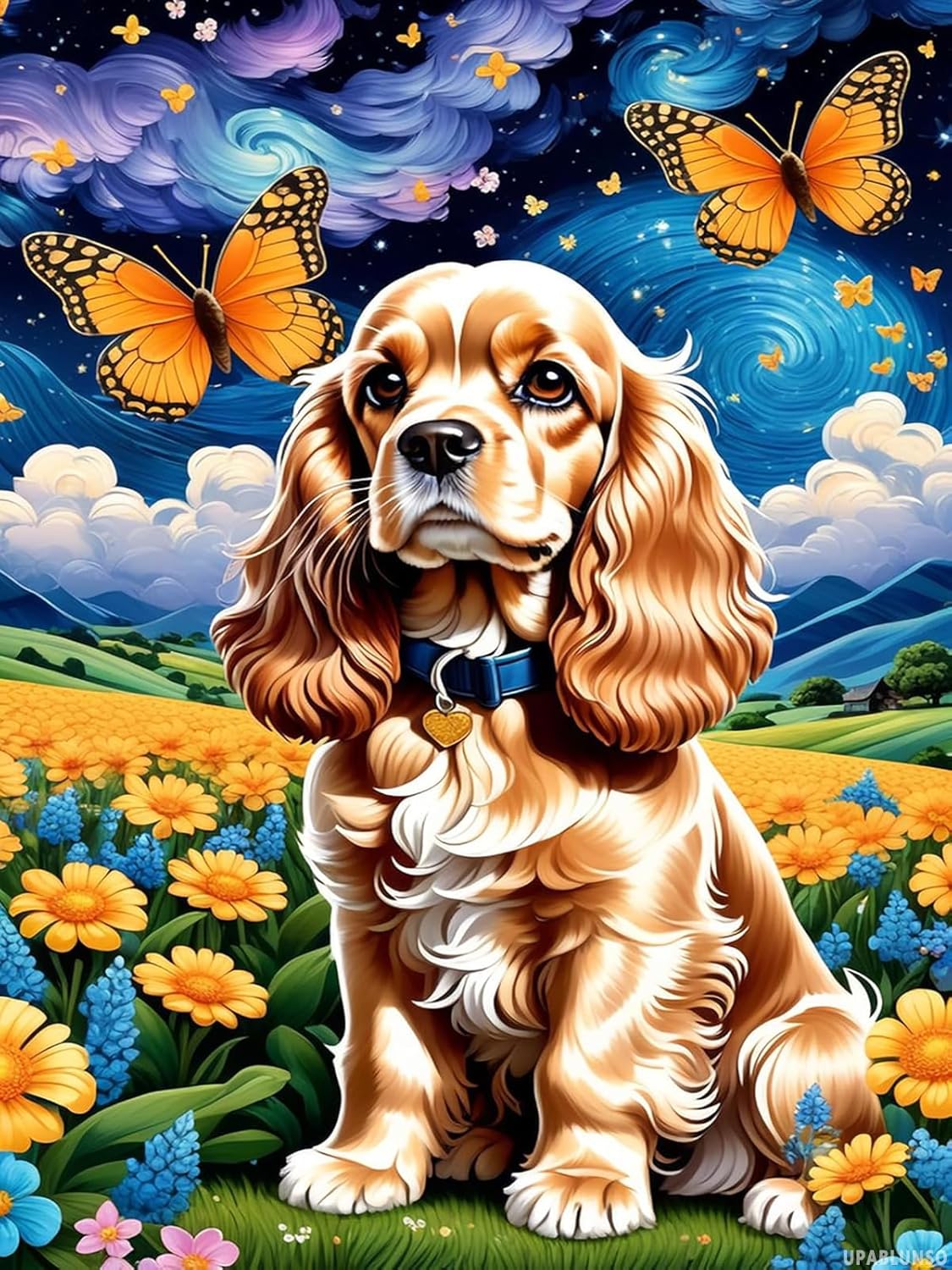 5D DIY Diamond Painting Kit Colorful Animals Full Round Diamond American Cocker Spaniel Adult Art Kit for Beginners Diamond Painting Diamond Home Office Wall Decoration 12x16 Inch