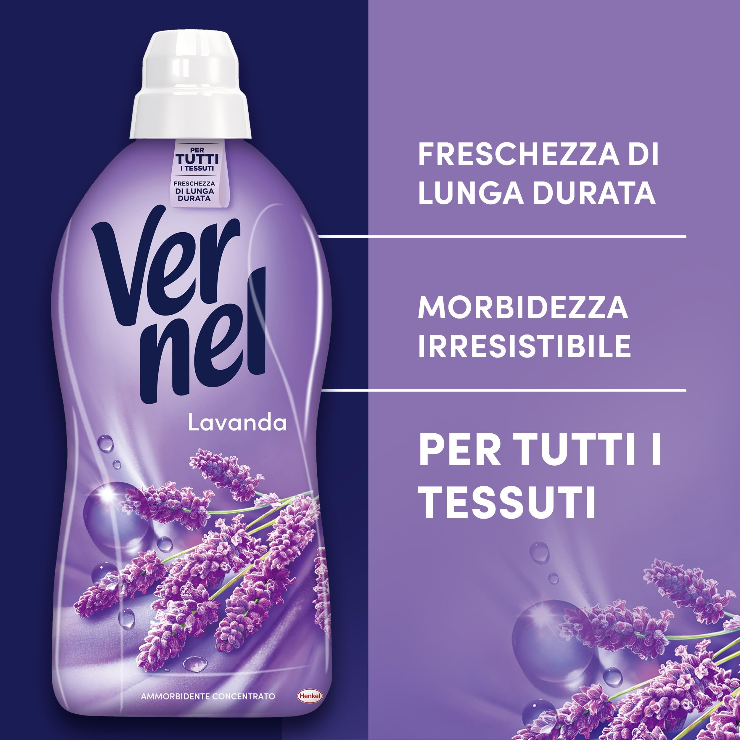 Ammorbidente Concentrato Vernel Lavanda (10 x 48 lavaggi), Ammorbidente Concentrato per Tutti i Tessuti, Morbidezza Irresistibile e Freschezza di Lunga Durata