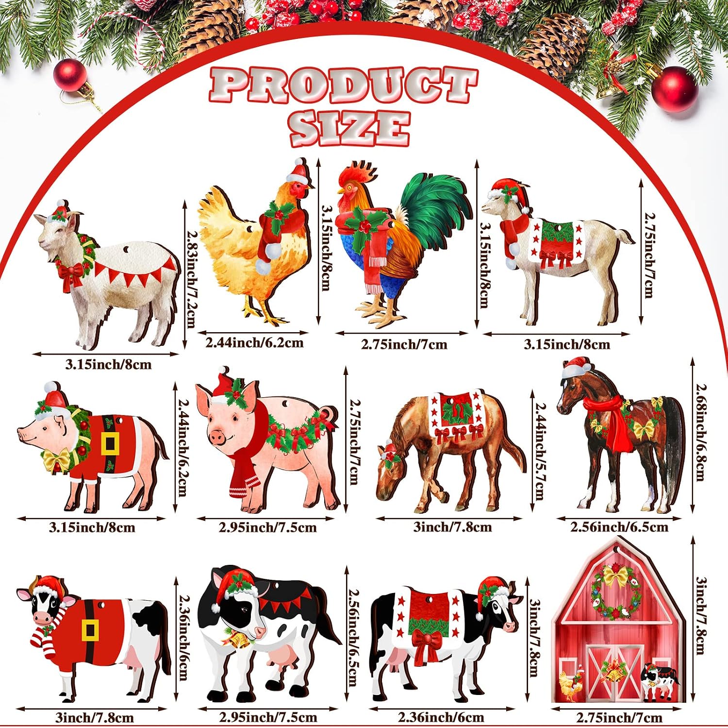 36 Pieces Christmas Ornament Wood Farm Animals Wood Hanging Ornament Christmas Cow Ornament Wooden Hanging Decorations Country Farmhouse Holiday Decor for Christmas Tree Decoration Crafts (Cow)