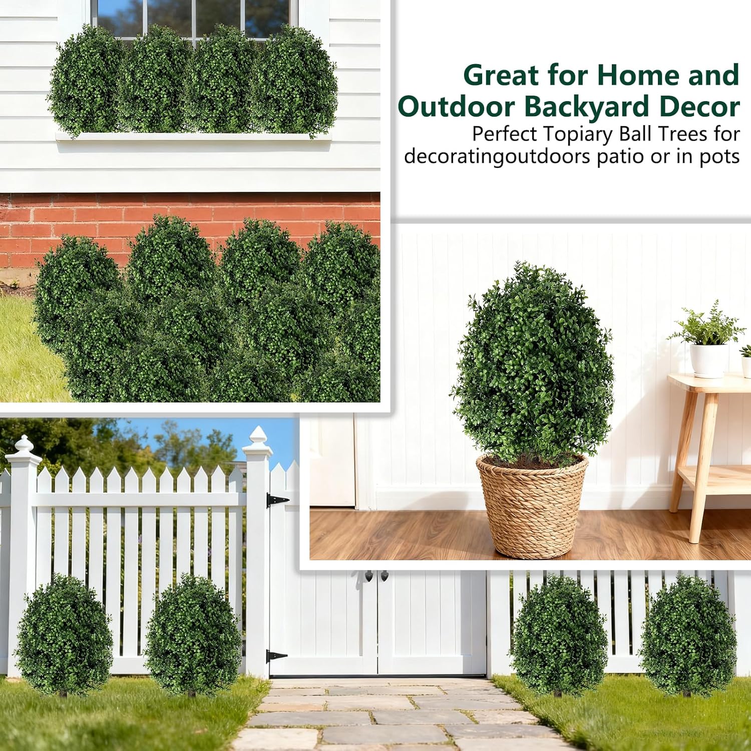 [ More Sturdy ] 2 Pack 25" Artificial Boxwood Topiary Bush Trees Faux Pine Shrubs Plants for Outdoors with Tripod Stake UV Resistant Fake Bushes Ball Trees for Indoor Home Porch Patio Decoration