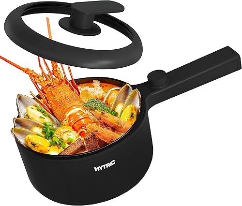 HYTRIC Hot Pot Eléctrica, sartén antiadherente portátil de 1.5 L, cocina eléctrica para carne, huevo, pasta, olla de ramen con control de potencia