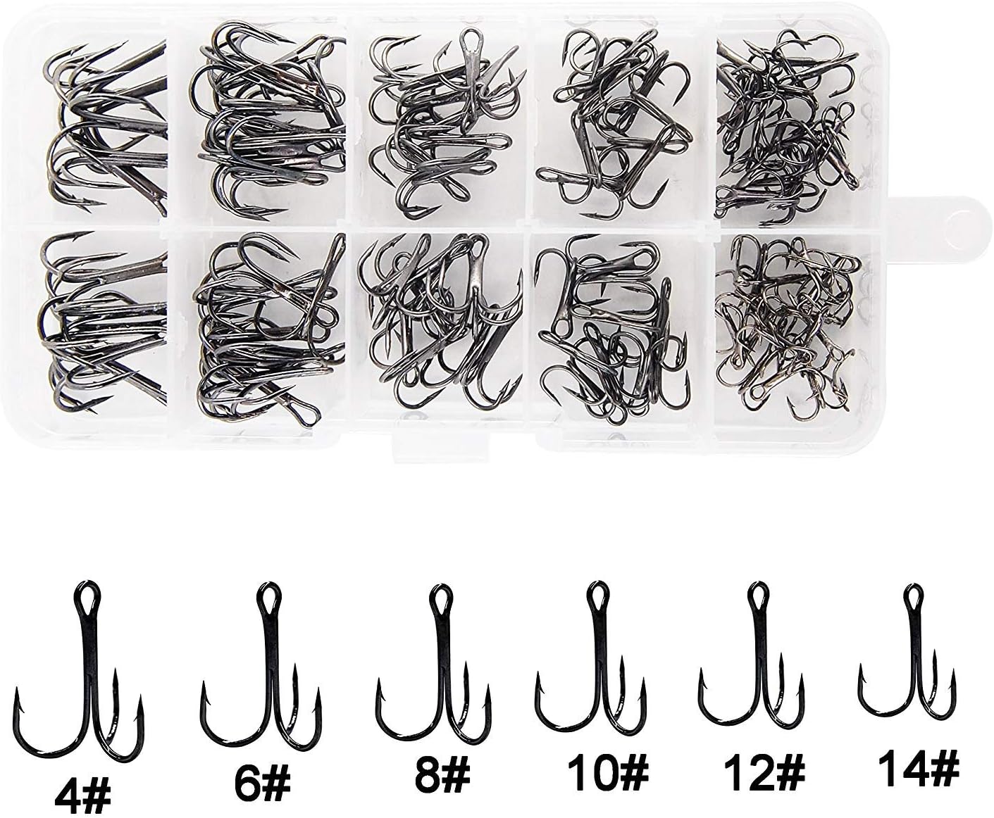 Fishing Treble Hooks Kit High Carbon Steel Treble Fishing Hooks Ring Set Strong Sharp Round Bend for Trout Bass Catfish Lures Baits Freshwater Saltwater