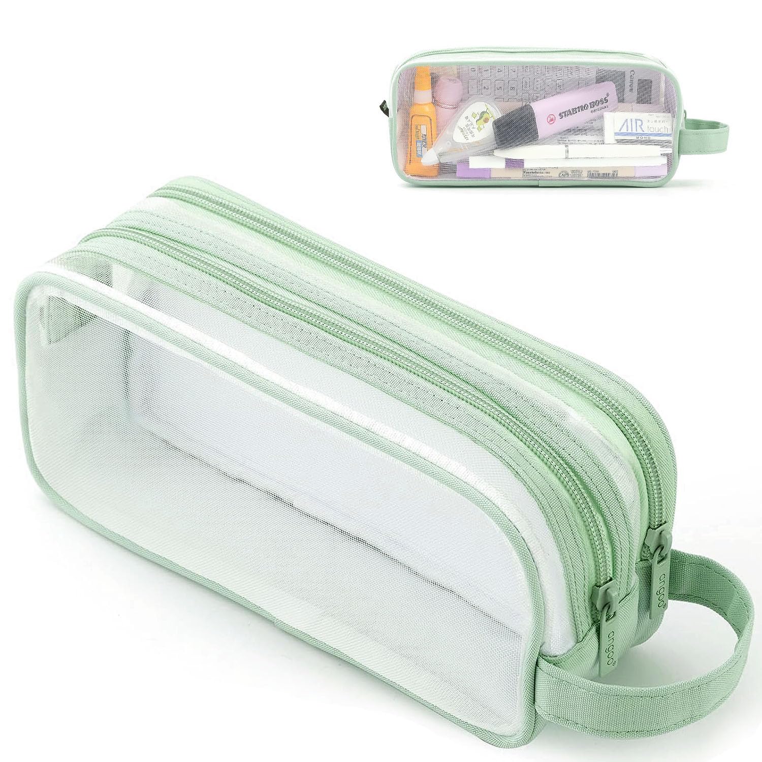 MAMUNU Estuche transparente para mujer, verde, Neceser de cosméticos