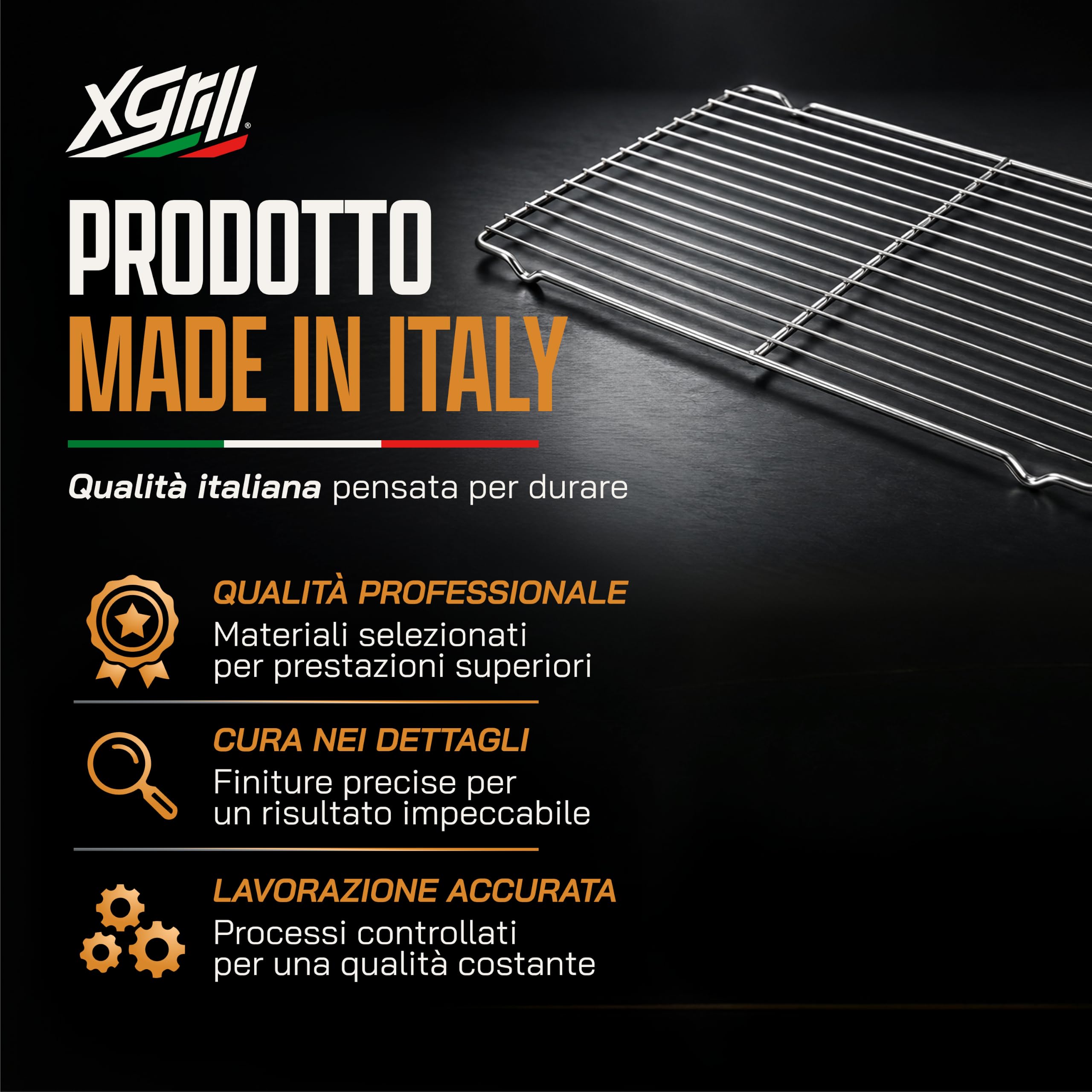 XGRILL | Griglia Rialzata 53x32,5 cm in Acciaio Inox con Piedini per Forno, Pasticceria e Raffreddamento Alimenti | Made in Italy