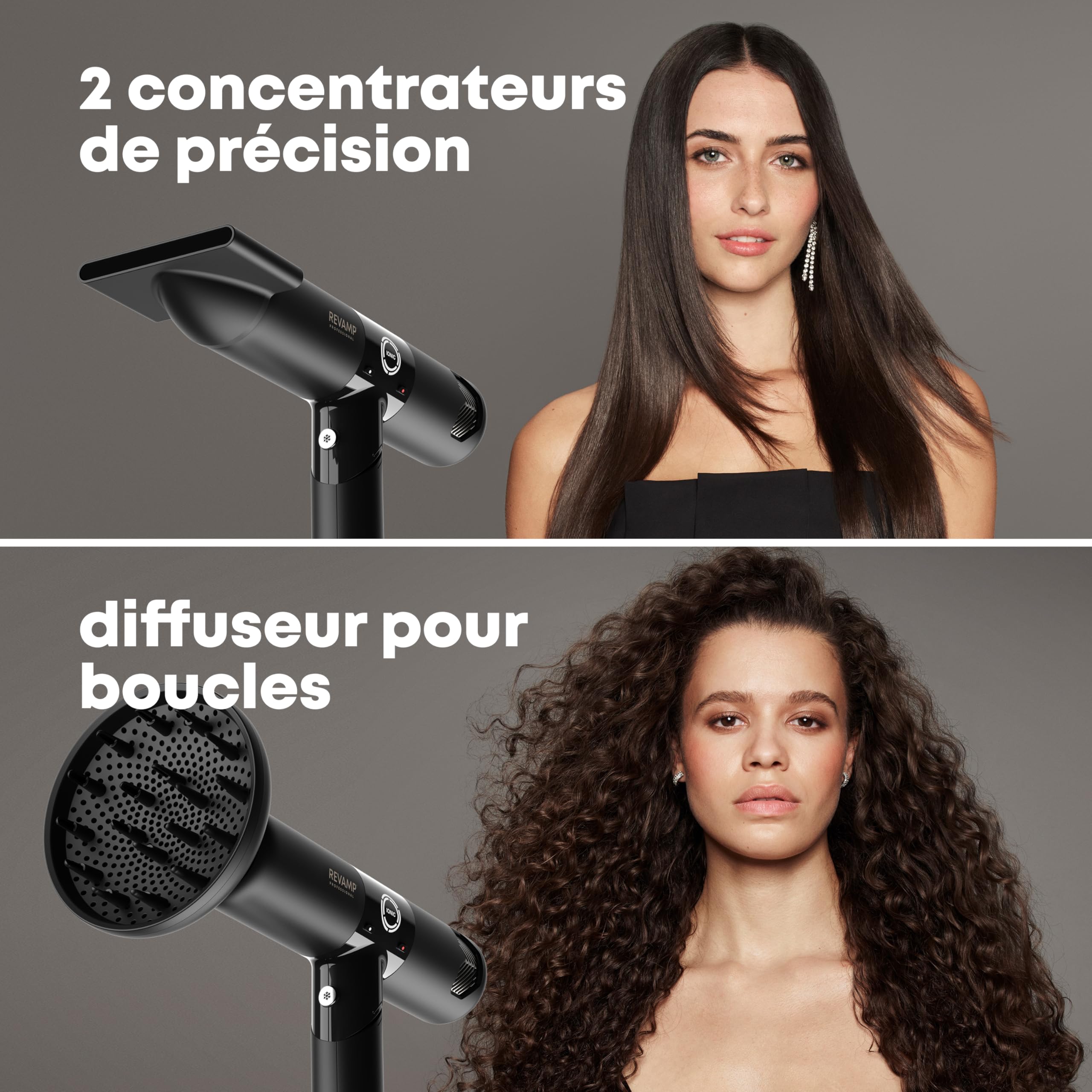 REVAMP Enigma Revelation Seche Cheveux Ionique - Moteur Digital Intelligent pour un Séchage Rapide, Sèche-Cheveux Diffuseur Boucle, Léger - 3 Accessoires Magnétiques, pour un Coiffage Professionnel