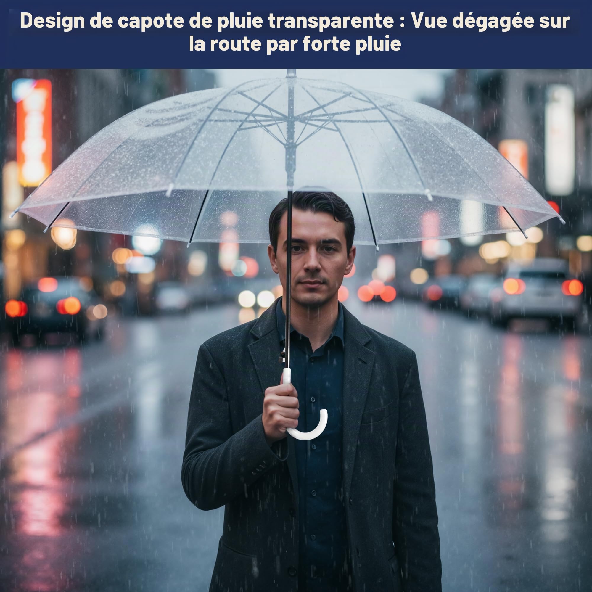 uyoyous Lot de 10 parapluies-cannes jetables transparents - Parapluie automatique transparent avec 8 baleines métalliques ventilées - Parapluie simple Ø 95 cm - Parapluie pour une personne