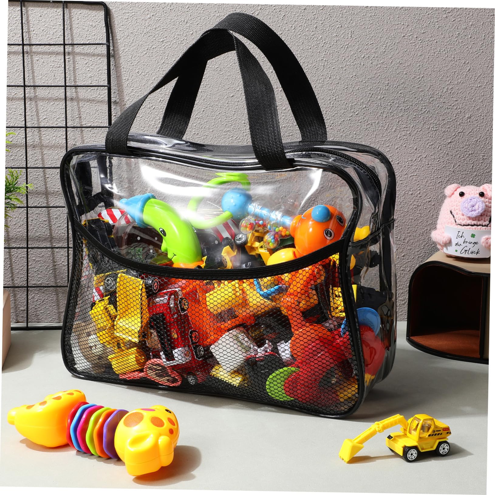 Borsa per Riporre i Giocattoli 4 Pezzi in Pvc Nero