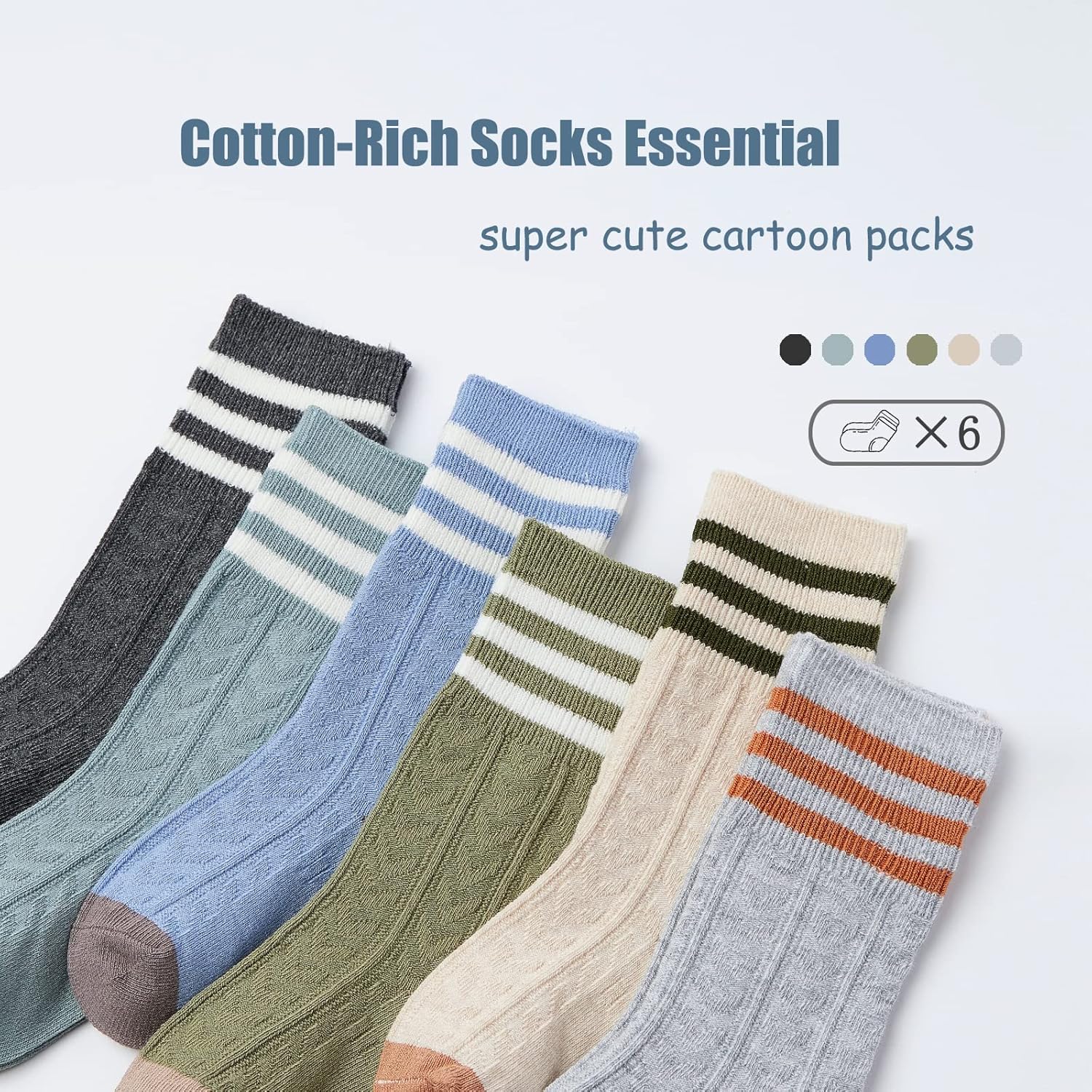 Boys Cotton Crew Socks Kids Seamless Dress Cartoon Socks for Boys 6 Pairs - Image 2