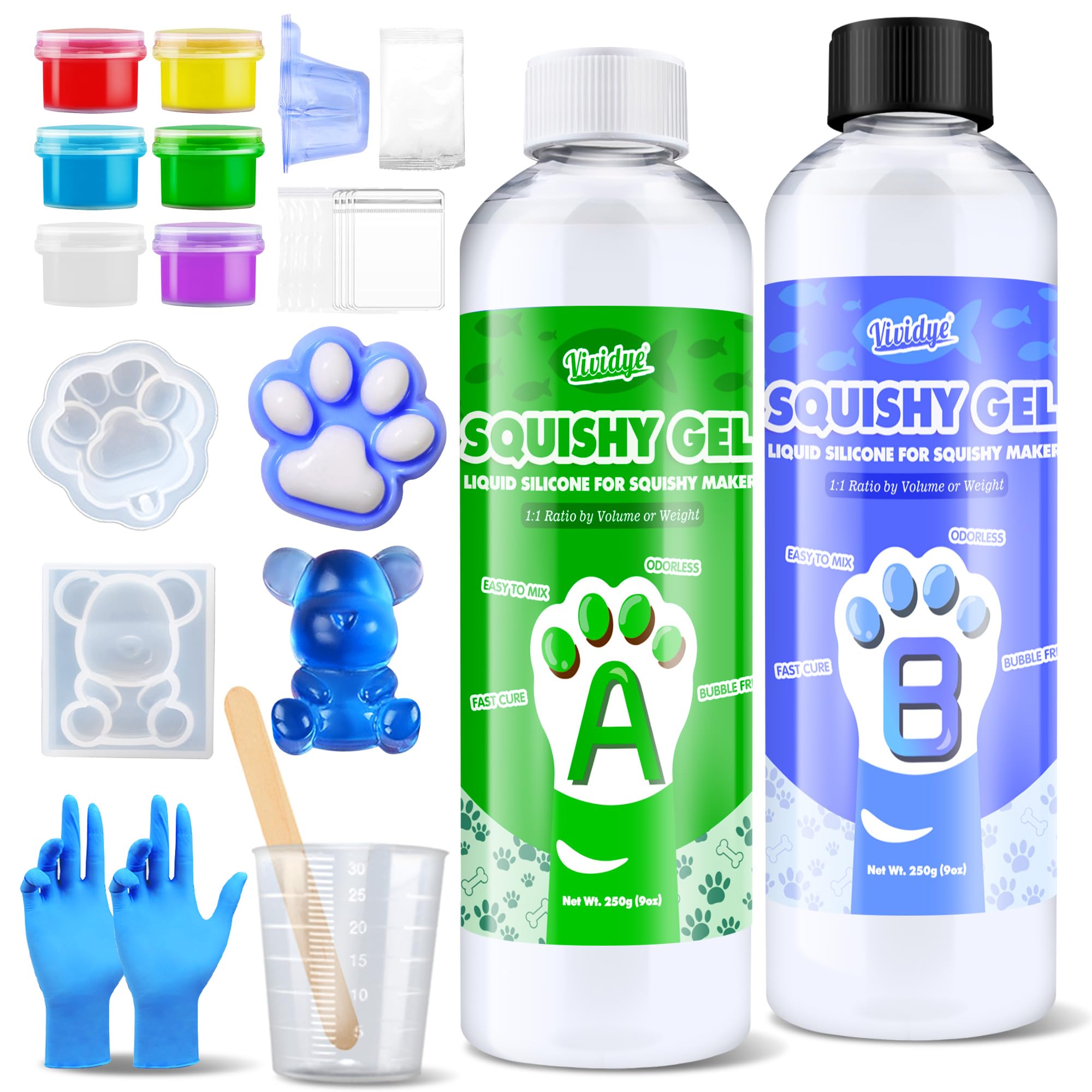 Kit De Silicona Para Hacer Squishys – 500g De Goma Líquida Con Moldes Y Colores, Curado Rápido Para DIY Anti-estrés