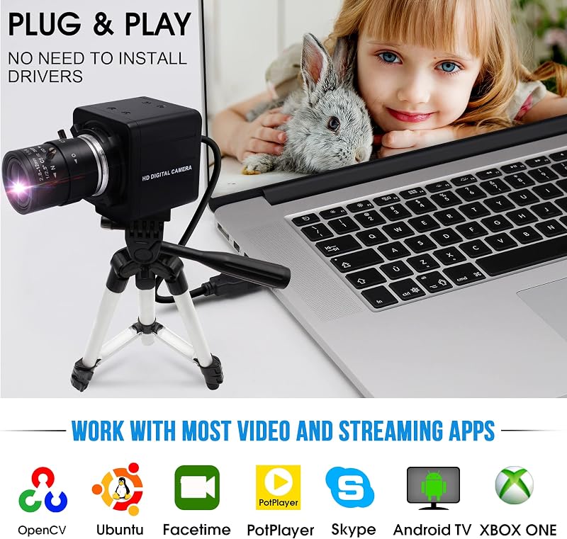 ELP 1080P USB Webkamera 2.8-12mm Zoom Lencse, 60fps Széles Látószög Ipari Kamera