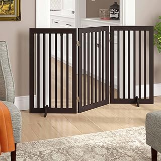 Wooden Freestanding Pet Gate, Indoor Dog Fence Room Divider, Decorative Safety Barrier, Dark Brown (Brown, 3 Panel)