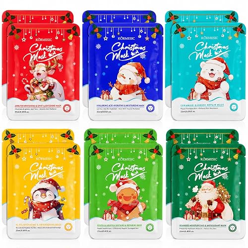12PCS Christmas Facial Masks for Stocking Stuffers,Face Mask Set for