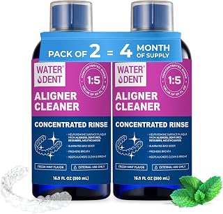 ALIGNER Cleaner Rinse | Concentrated | Clean aligners, retainers, dentures, Mouth Guards, Dental Appliance | 4 Month Supply, Alcohol Free, Minty & Fresh. Made in USA - Pack of 2 (33 fl.oz)