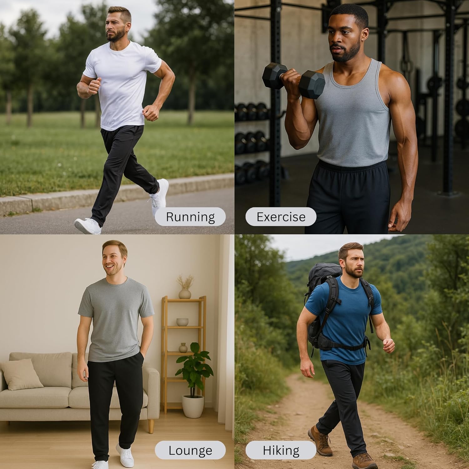 Ultra Performance 3 Pack Mens Athletic Open Bottom Sweatpants Active Track Pants Casual Tricot Wide Leg Sweat Pants for Men - Image 6