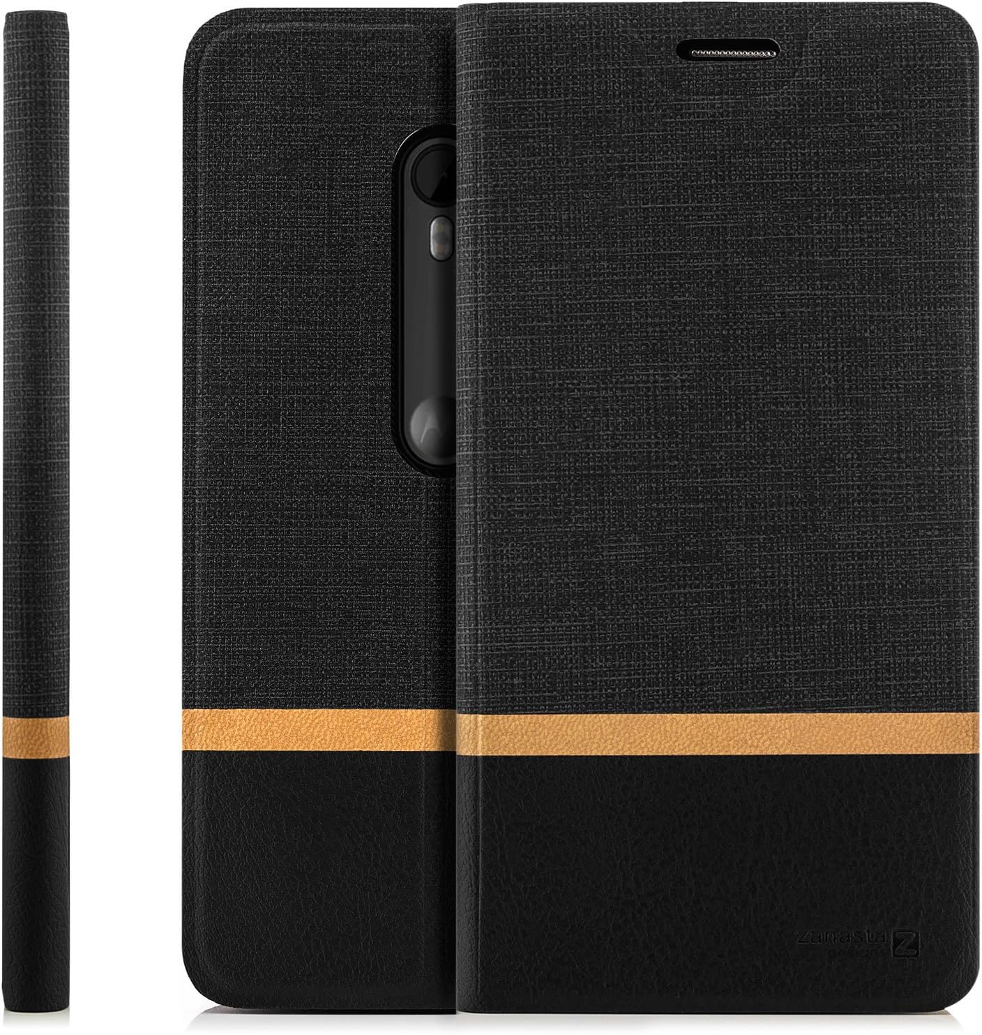 Lenovo Moto G3 Case Protector Flip Cover [zanasta Designs] Premium Phone Wallet with Card Holder Slots [Slim Profile], Foldable Stand, Black