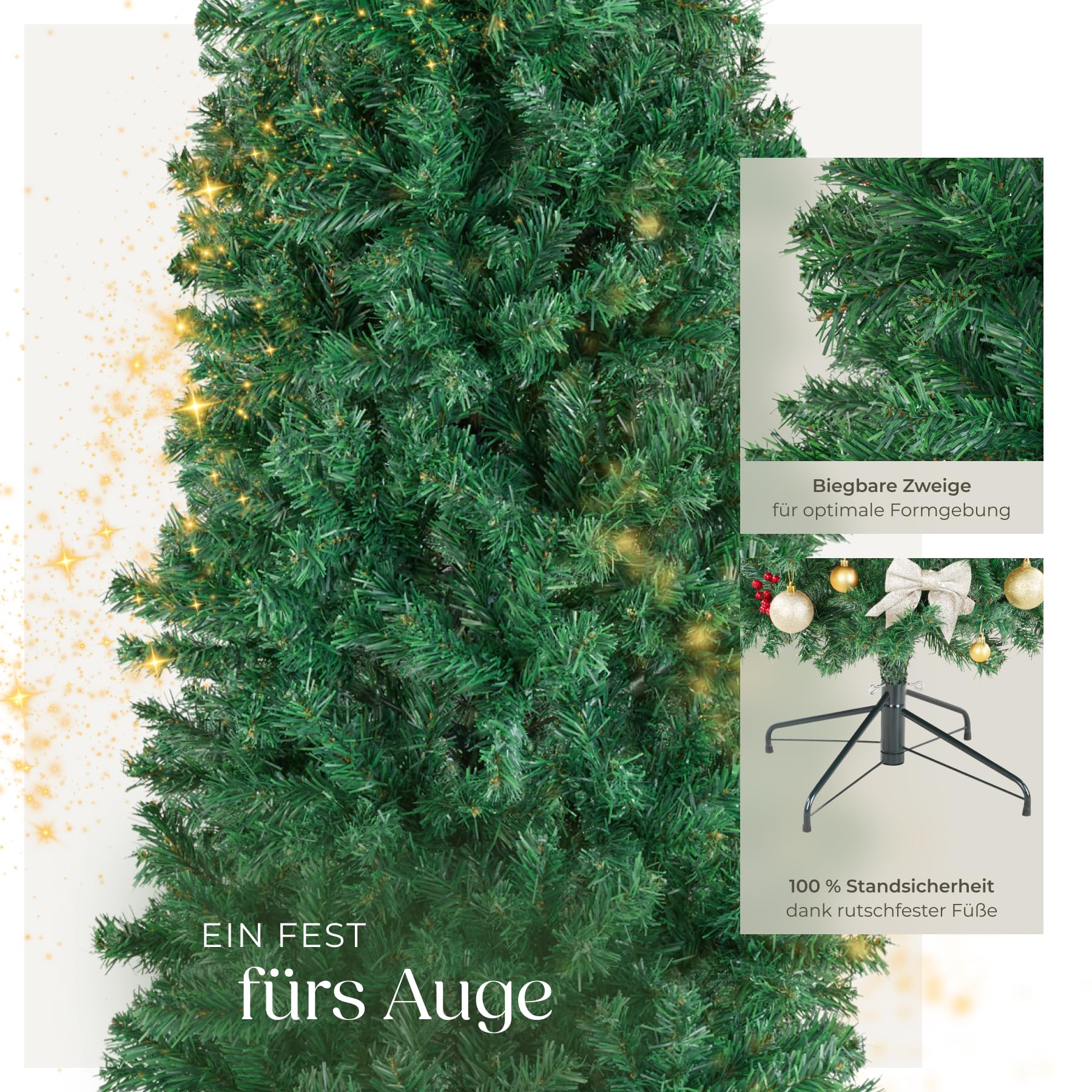Tectake Künstlicher Weihnachtsbaum 180 Cm – Mit Spritzguss- & PVC-Nadeln, Beschneit, Klappbarer Holzständer