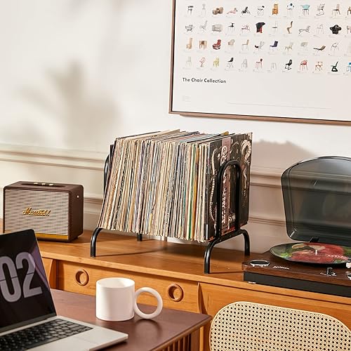 Miniatura 3 de KAZAKA Almacenamiento de discos de vinilo de alta calidad, soporte para almacenamiento de discos de vinilo, se adapta a 110 álbumes/LPs, soporte