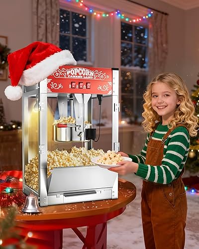 Máquina comercial de palomitas de maíz, hervidor de 16 onzas, 1440 W, máquina de palomitas de maíz de cine, máquina de maíz de mesa roja con control