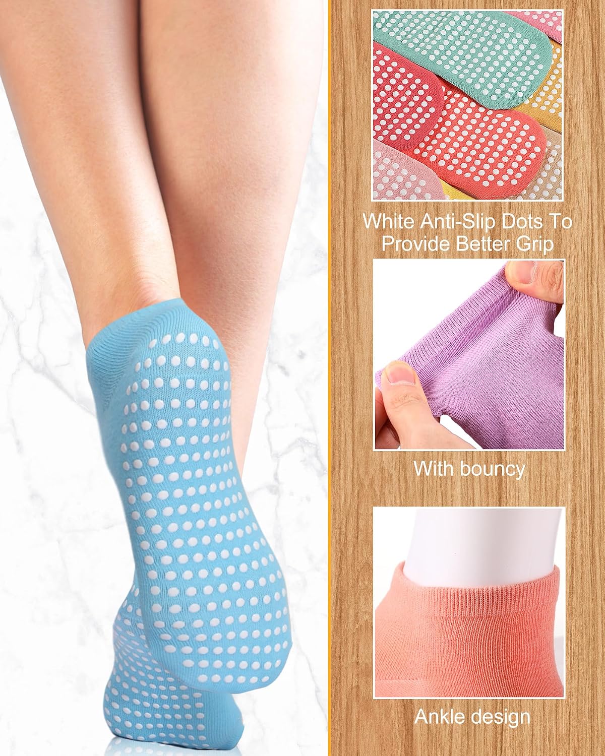 Chuarry 60 Pairs Cotton Yoga Socks Non Slip Skid Sticky Socks for Women Elderly Hospital Pilates Ballet Barre