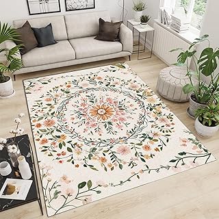 Home Teppich Wohnzimmer Schlafzimmer Kurzflor Waschbar Blumenmuster im ethnischen Stil Muster Flauschig Weich rutschfest Moderne Deko