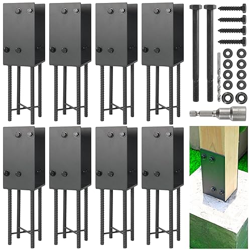 Miniatura 21 de Soporte de poste de acero inoxidable en forma de U de 6 x 6 pulgadas (5.5 x 5.5 pulgadas), anclaje de poste de hormigón húmedo, soporte de base