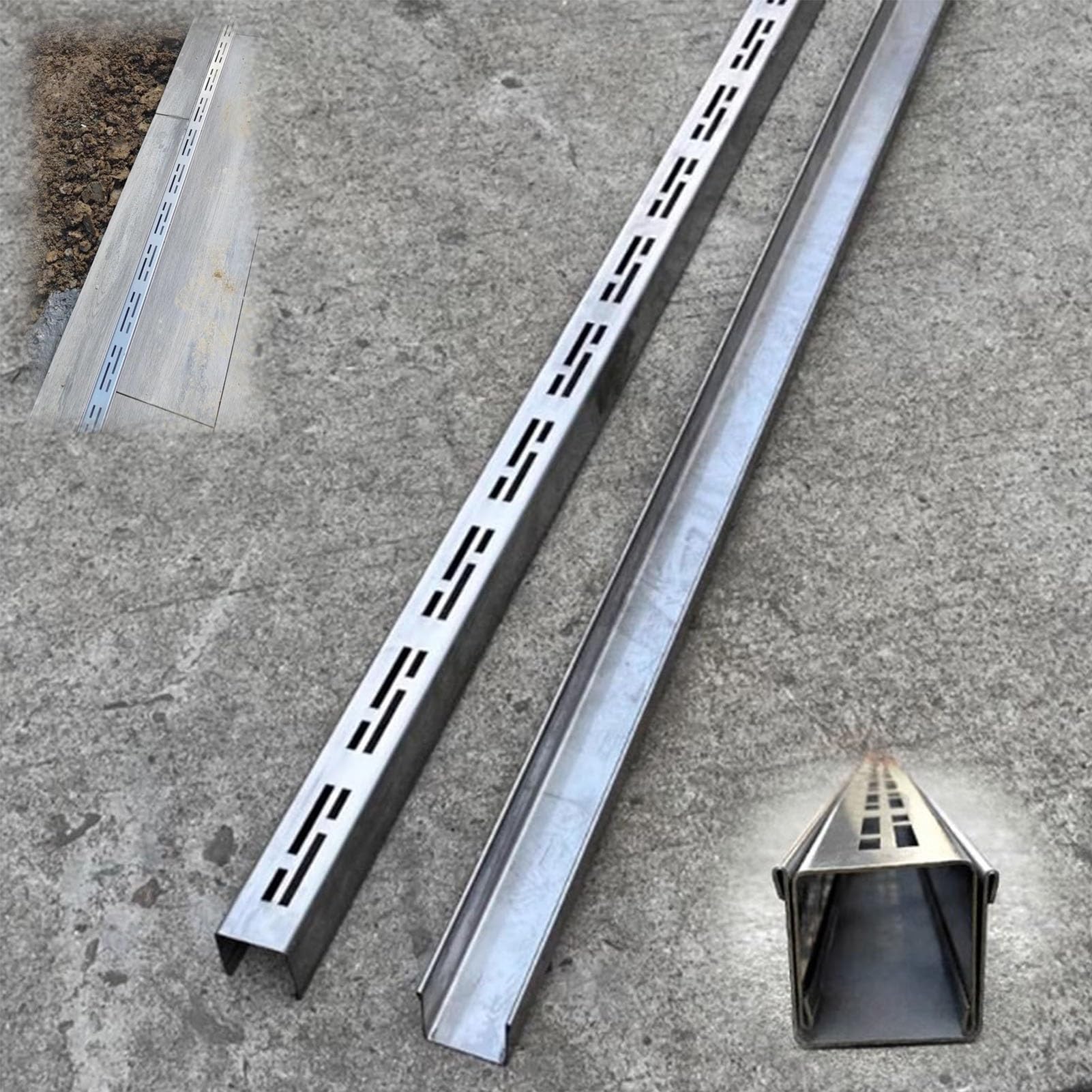 GLDYTVF Premium 304 Stainless Steel Trench Drain Grate Kit - Slim Linear Channel Drainage System for Outdoor Yard & Driveway Water Management (7x3cm / 2.75"x1.125")