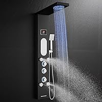 Vista 1 de ROVOGO Sistema de Torre de Panel de Ducha LED con Cabezal de Ducha de Lluvia con Niebla, Chorros Corporales, Ducha de Mano y Caño de Bañera, Luces