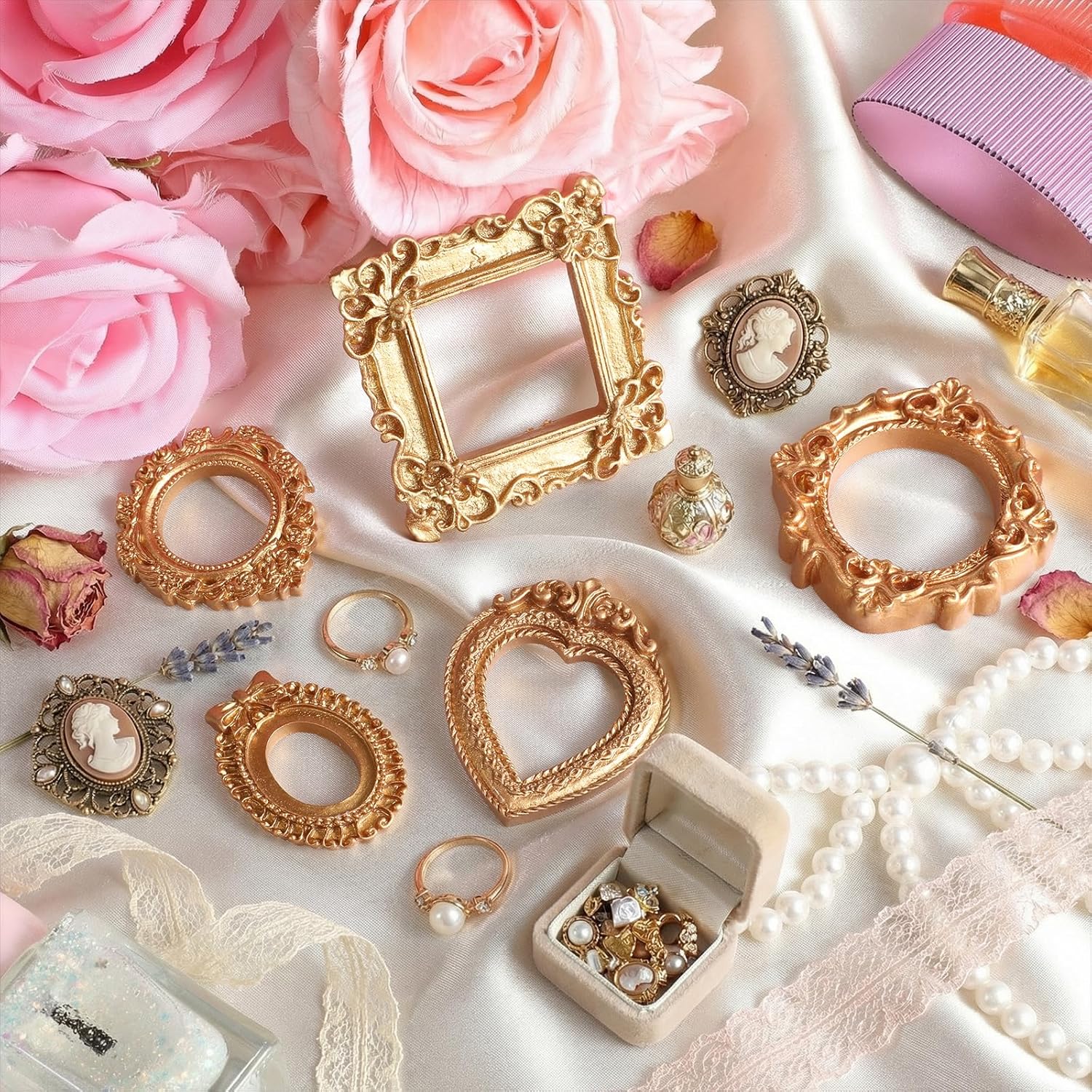 100 PCS Vintage Resin Picture Frames, Mini Gold Frames Small Antique Resin Picture Frame Tiny Frame Wall Hanging for DIY Jewelry Display Photography Party Hotel Home Decoration