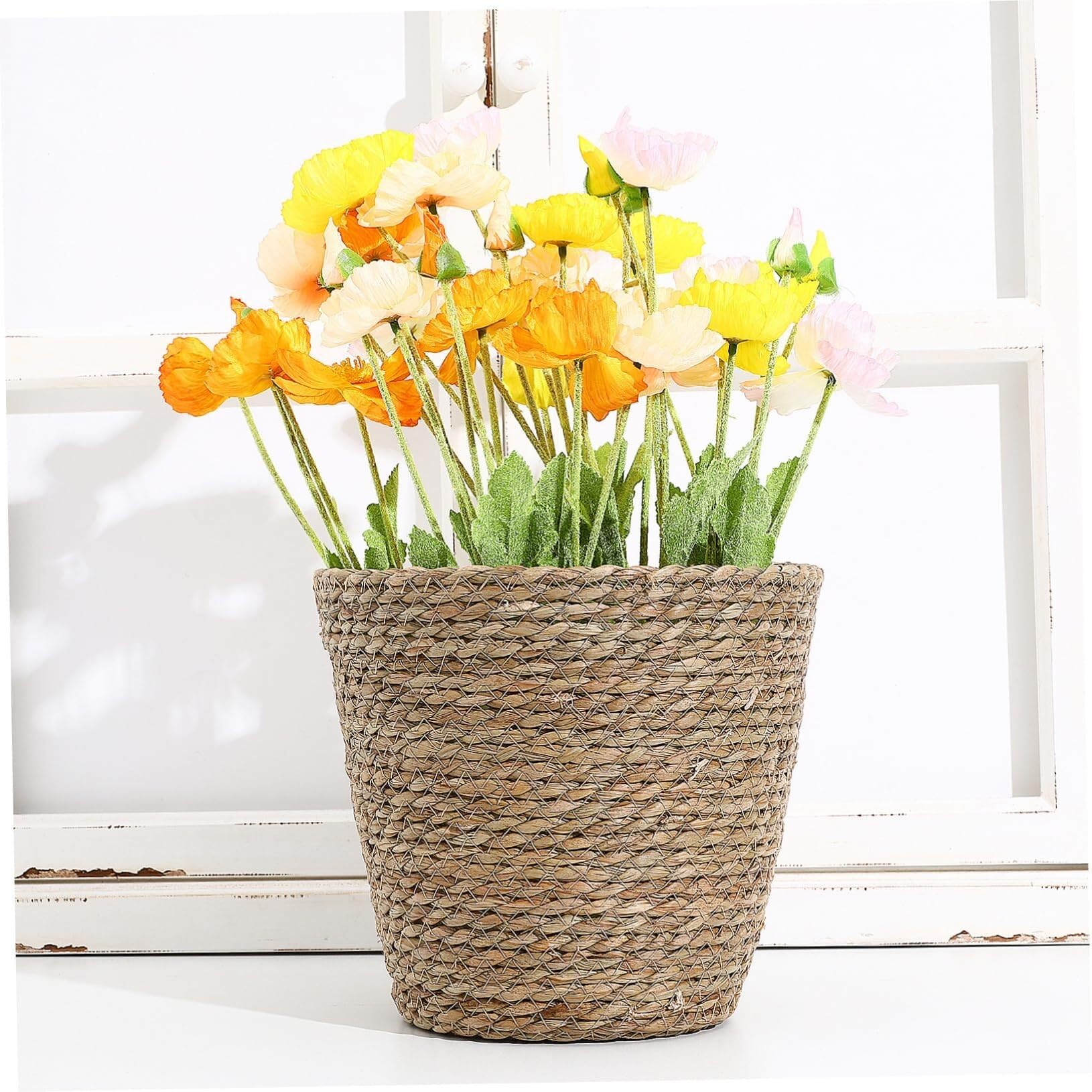 Elegante cesto per piante intrecciato in paglia, grande vaso per fiori in alghe marine, regalo decorativo per gli amanti delle piante (marrone chiaro)