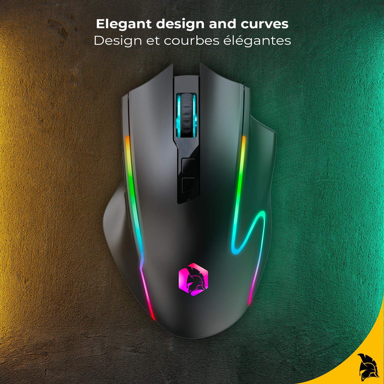 EMPIRE GAMING RF908 - Souris Gamers sans Fil Rechargeable avec Station de Recharge Magnétique RGB - 10000 DPI 8 Boutons Programmables Modes WiFi 2.4GHz / BT/Filaire Via USB-C (Noir)