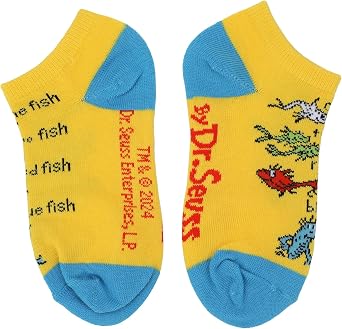 Bioworld Dr. Seuss Book Titles and Characters Kids Week Of Socks Box Set Crew and Ankle Mix And Match 7 Pairs