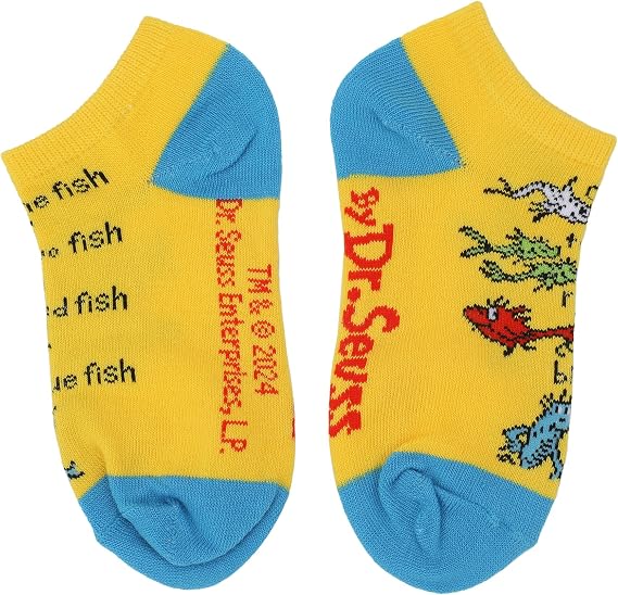 Bioworld Dr. Seuss Book Titles and Characters Kids Week Of Socks Box Set Crew and Ankle Mix And Match 7 Pairs