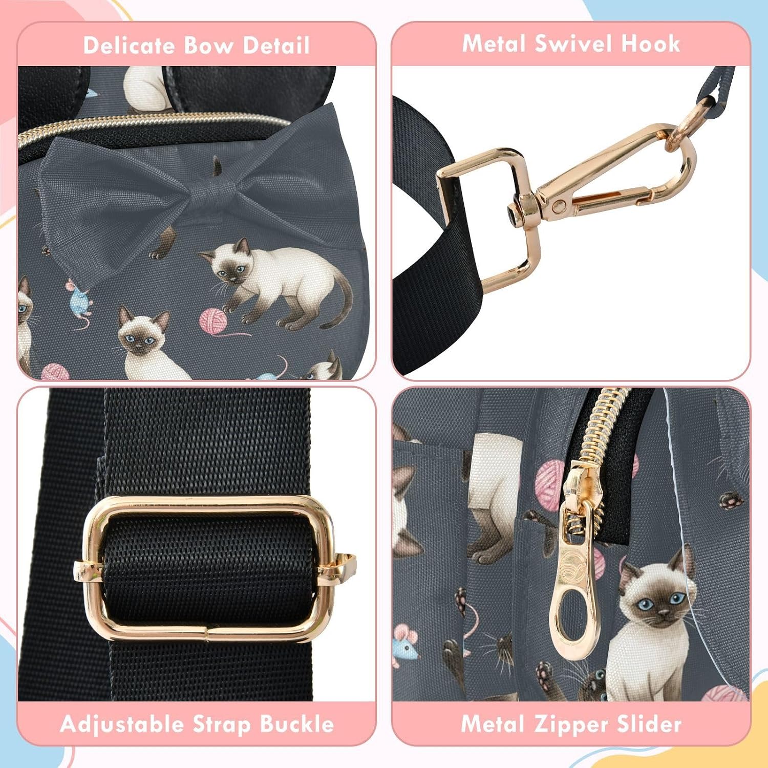 Sinestour Pets Cats Kids Sling Bag for Girls, 7.5x5.7x3.1Inches | Crossbody Fanny Pack, Toddler Purse, Cute Sling Belt Bag with Ears, 2L Small Shoulder Chest Bag for Travel