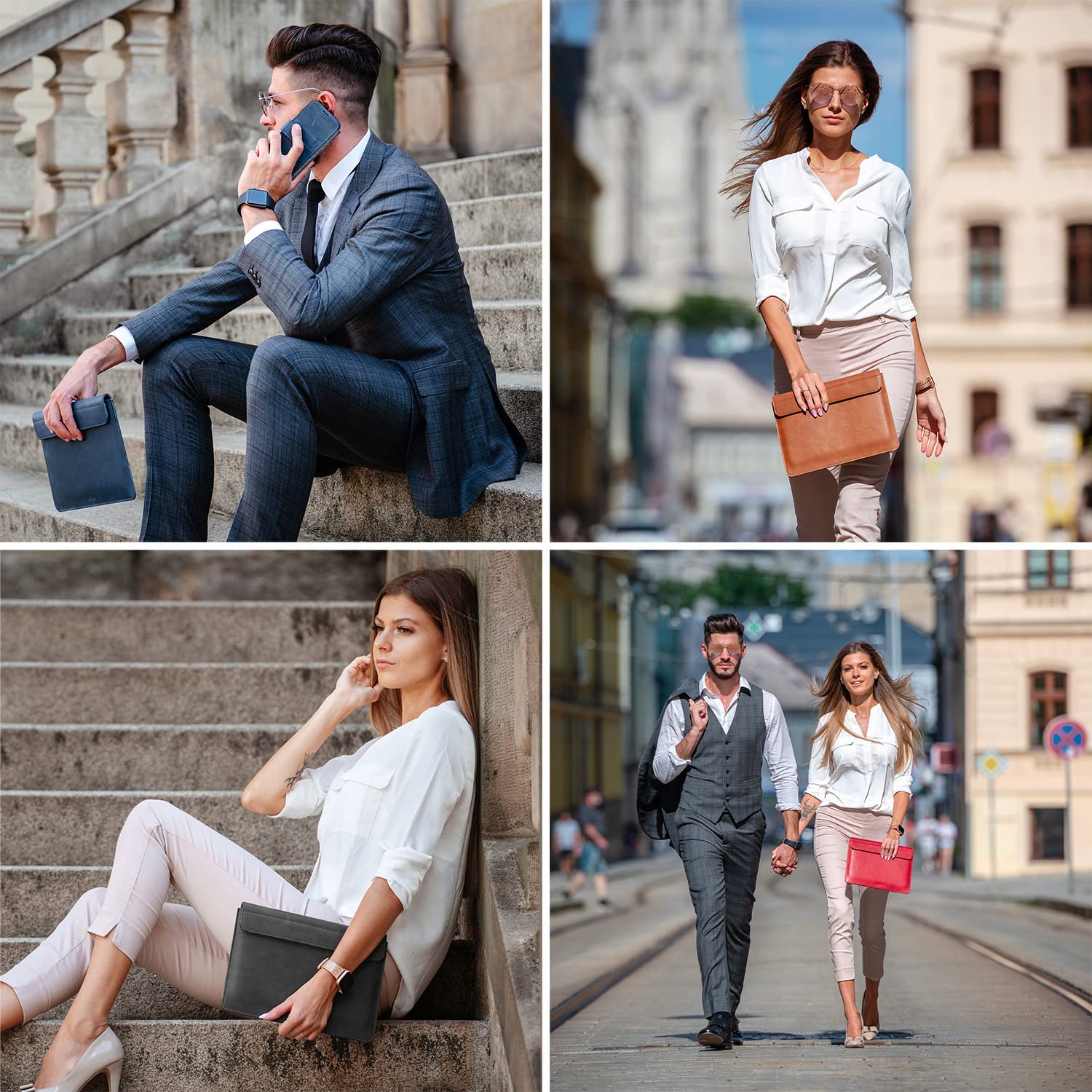 FIXED Oxford - Funda de piel para MacBook Air de 13 pulgadas Retina, iPad y otros dispositivos: funda de piel de vacuno italiana hecha a mano con cierre magnético, forro interior suave, color azul