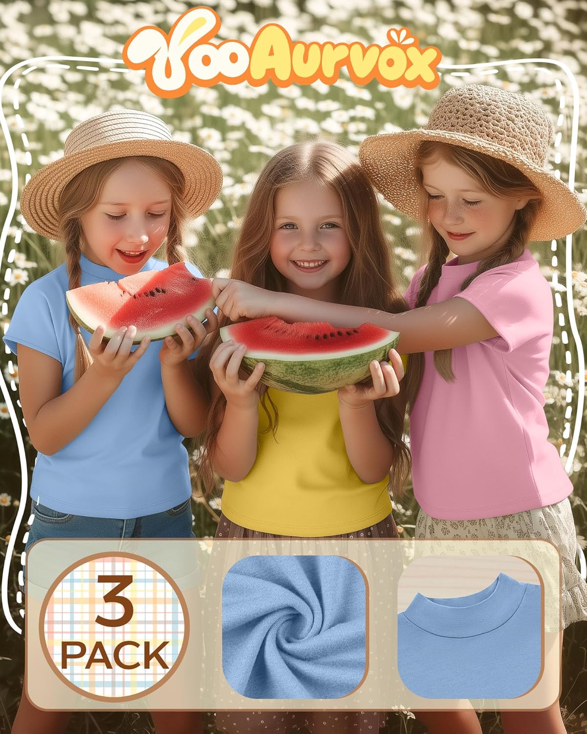 3 Pack Girl's Mock Turtleneck Shirts Kids Cap Sleeve Pullover Tops Loose Fit Summer Casual Basic Tees 5-14 Years - Image 4