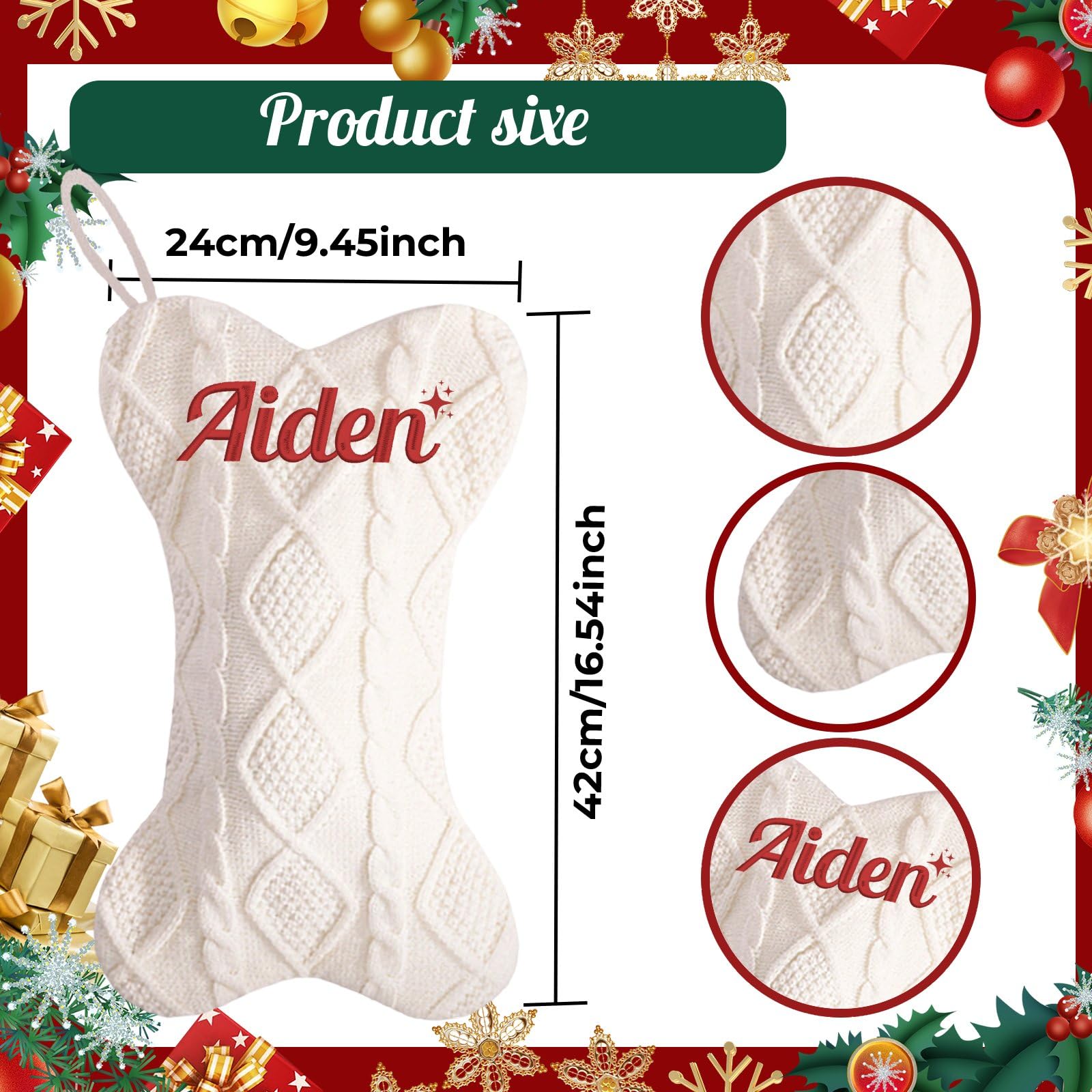 Calcetín de Navidad para colgar mascotas de 16.5 pulgadas con nombre, bordado personalizado, calcetines de Navidad de punto trenzado para chimenea, decoración de fiesta de Navidad