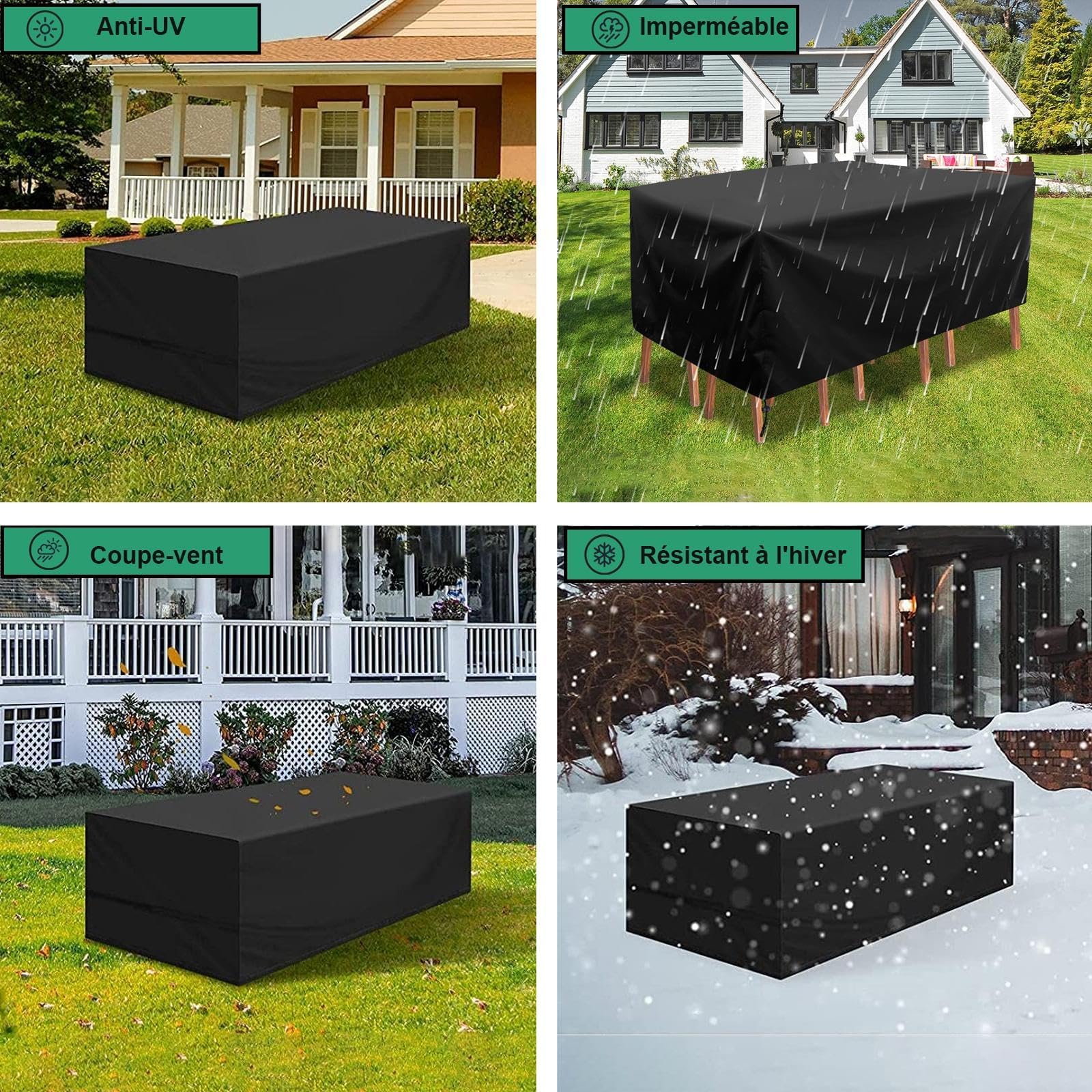 Abdeckung Gartenmöbel Winterfest 330x250x85cm/LxBxH Wasserdicht und Winddicht 420D Oxford Gewebe Outdoor Schutzhülle für Terrassenmöbel-Schwarz