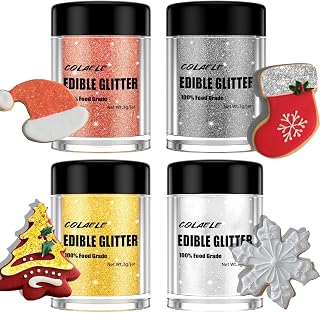 Edible Glitter for Drinks Cakes Christmas Set - Colaele 4 Colors Shimmering Luster Dust Disco Glitter Food Grade Metallic Food Coloring Glimmer for Strawberries, Chocolates, Fondant, Pops, Vegan
